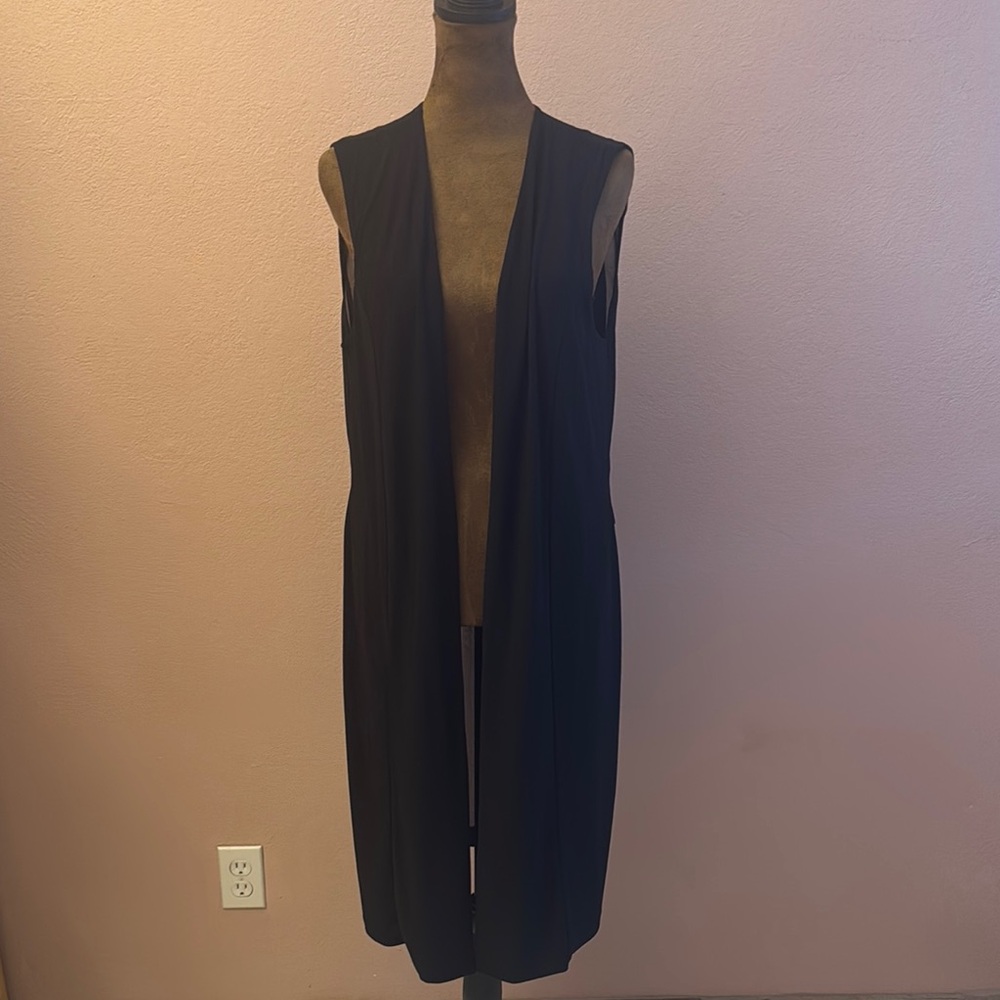 DKNY Black Open Front Sleeveless Vest